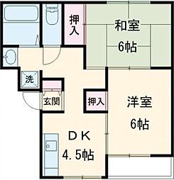 マンション角屋 3階2DKの間取り