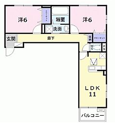カレント（ｃｕｒｒｅｎｔ） 1階2LDKの間取り