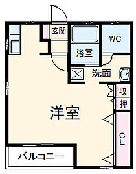 ブラボス 1階ワンルームの間取り