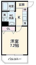 ＧＲＡＮＤＩＡ東船橋 2階1Kの間取り