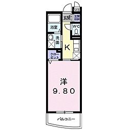 ラフィーネF 1Kの間取図画像