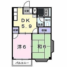 Kファミリーハイツ1 2DKの間取図画像