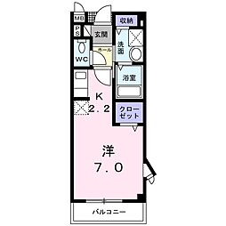 ウエストヒルB ワンルームの間取図画像