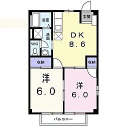 メゾンハナブサII 2階2DKの間取り