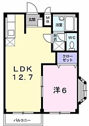 エルディム岡田 2階1LDKの間取り