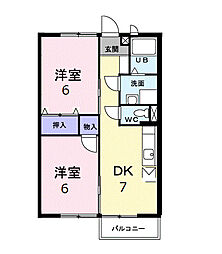 ステラコート 2階2DKの間取り