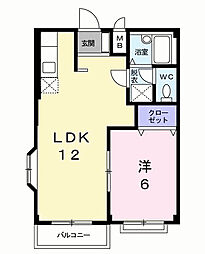 エルディム　ブルーハイツ 2階1LDKの間取り