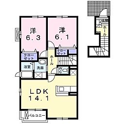 グラン・ソレイユＢ 2階2LDKの間取り