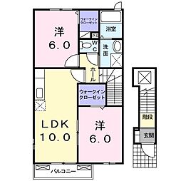 JR両毛線 岩宿駅 徒歩25分の賃貸アパート 2階2LDKの間取り