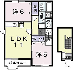 ガーデンロイヤルＢ 2階2LDKの間取り