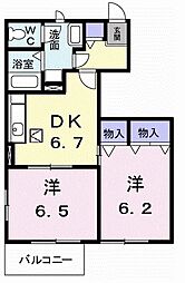 東武桐生線 阿左美駅 3.2kmの賃貸アパート 1階2DKの間取り