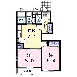 グランデカメリア山の手5 2DKの間取図画像
