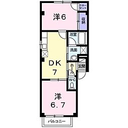 グランド−ル10 2階2DKの間取り