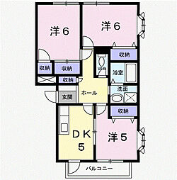 クローバーヒルズＣ 1階3DKの間取り