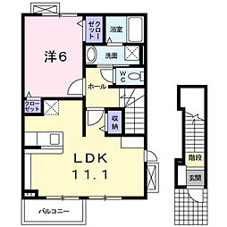 ローズマリーＢ 2階1LDKの間取り