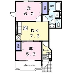 ラフィネＴI 1階2DKの間取り