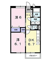 東武伊勢崎線 川俣駅 徒歩17分の賃貸アパート 2階2DKの間取り