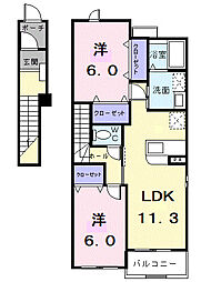 アイビーガーデンＣ 2階2LDKの間取り
