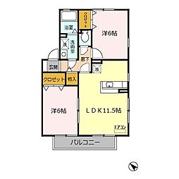 メイプルタウン川越的場 2階2LDKの間取り