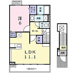 ラビスII 2階1LDKの間取り