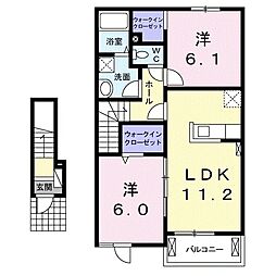 アルモニーI 2階2LDKの間取り
