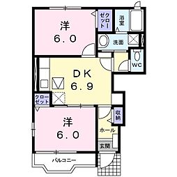 JR東海道本線 袋井駅 バス10分 芝下車 徒歩3分の賃貸アパート 1階2DKの間取り