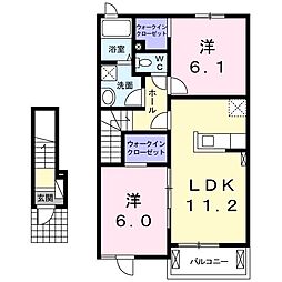 アークヒルズ知手Ｃ 2階2LDKの間取り