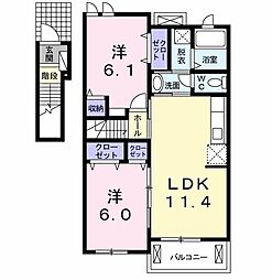ブライト・ヒルサイトＢ 2階2LDKの間取り