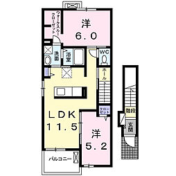 東武小泉線 西小泉駅 徒歩37分の賃貸アパート 2階2LDKの間取り