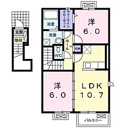 未来　I 2階2LDKの間取り