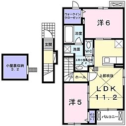 カーサ　リリー 2階2LDKの間取り