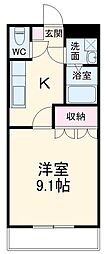 サニーヒルズM 1Kの間取図画像