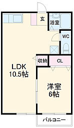 サンパレス新田Ａ 2階1LDKの間取り