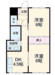 コーポニシムラ1号棟 1階2DKの間取り