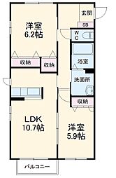 サファイアＡ 1階2LDKの間取り