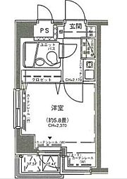 フェルテロアール祐天寺 2階1Kの間取り