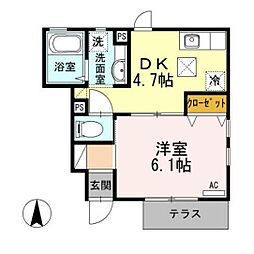 クローバーハイツ 1階1DKの間取り
