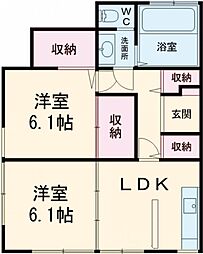 洗足池マンション 3階2DKの間取り