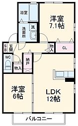 メゾン・ド・ミル 2階2LDKの間取り