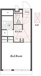 グランシエル 2階1Kの間取り