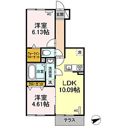 セゾン拾石A 2LDKの間取図画像