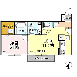JR飯田線 牛久保駅 徒歩7分の賃貸アパート 1階1LDKの間取り
