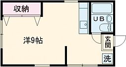 ワールドハウスI 1階ワンルームの間取り