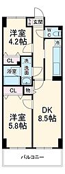 JR南武線 浜川崎駅 徒歩23分の賃貸マンション 4階2DKの間取り