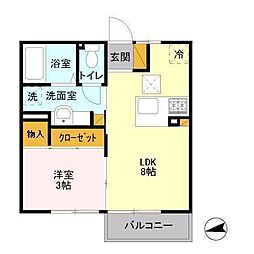 ラ・パルムドール 1階1LDKの間取り