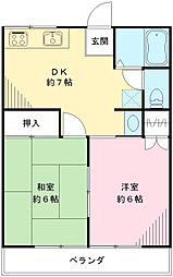 シティハイムメモワール　B 2階2DKの間取り