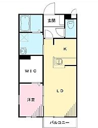 メルベーユコート　Ｂ 2階1LDKの間取り