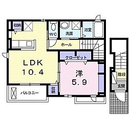 シレーヌ 2階1LDKの間取り