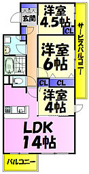 ベルヴュコート津田沼 6階3LDKの間取り