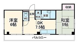 小久保ビル 4階2DKの間取り